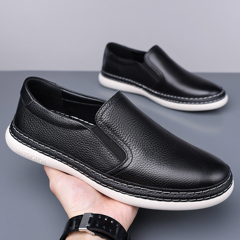 Giày lười nam da bò nguyên tấm kiểu mới, giày nam da thật đơn giản đa năng, gót thấp 1-3 cm — GX2516 màu trắng, GX2516 màu đen
