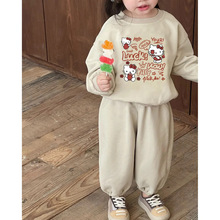 韩国童装女童套装2025秋季新款儿童韩版套头印花卫衣卫裤两件套潮