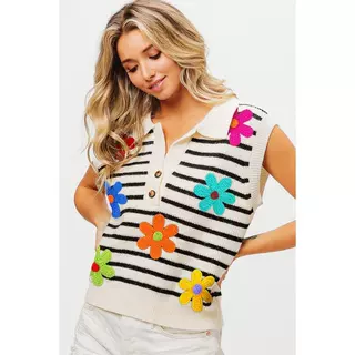 X 42798 Floral Patch Knit Cardigan 花朵贴布针织开衫跨境