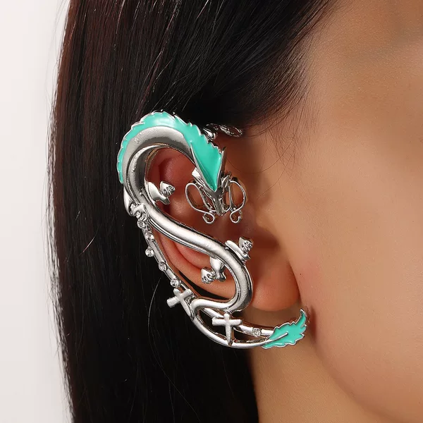 Amazon Hot Earrings New European and American Popular Punk Metal Dragon Cuff Earrings Ear Hanging Without Ear Holes