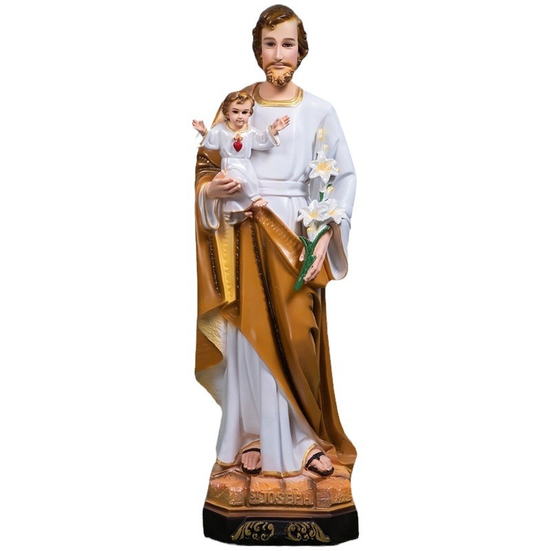 100cm José abraza a un niño santo adornos estatuas de vidrio de fibra de fibra de fibra de vidrio personajes decorativos de iglesia