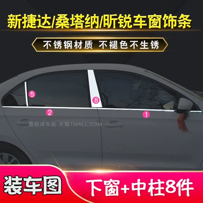 Şüşə kənarı xromları/moldingləri — Santana Window Trim Strips Xinrui - jetta-va32019-2025-lower-window-center-pillar-8-pieces
