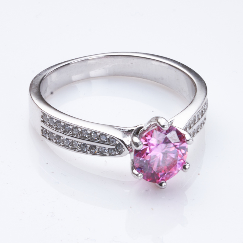 Anillo rosa de piedra de mozanita hembra 123 quilates bolígrafo de medición S925 plata agitación al por mayor spot transfronterizo