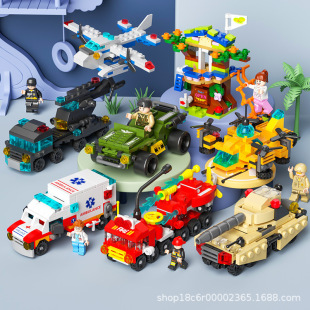 Micro Particle Building Blocks Compatible with Lego Mini Traffic Series Children's Educational Toys Six-in-One Assembled Combination Building Blocks