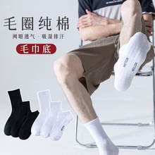 袜子男春夏纯棉毛巾底中长筒袜毛圈加厚保暖高橡筋运动篮球袜