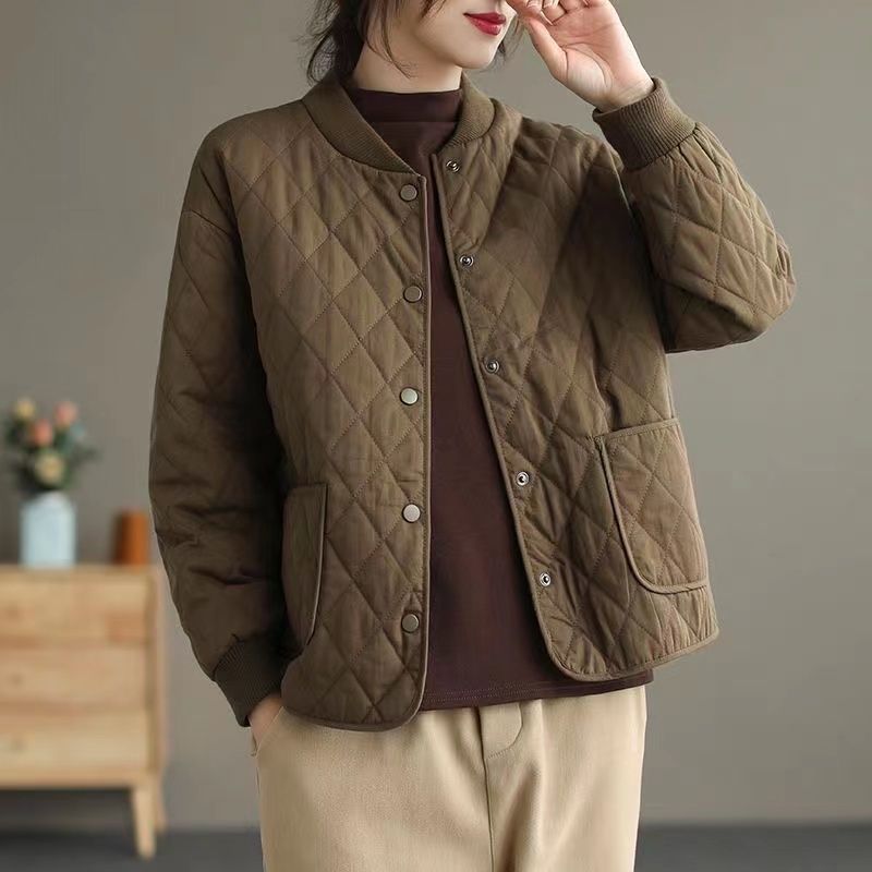 棉衣棉服女秋冬季菱格夹棉轻薄小棉袄2025新款妈妈装短款纯色外套|undefined