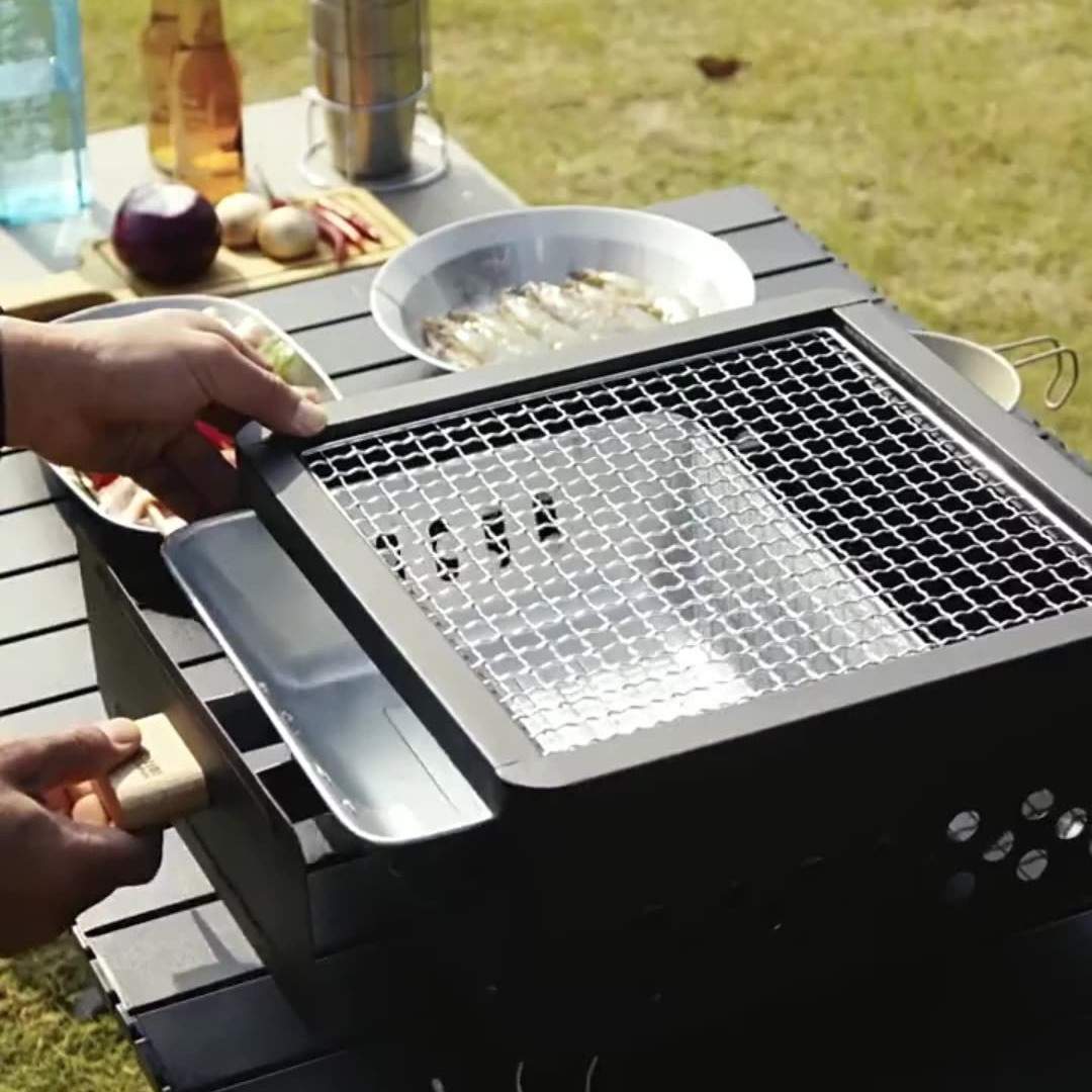 户外露营炊具方形烧烤炉户外庭院烤炉炭火碳烤烧烤架围炉煮茶的炉