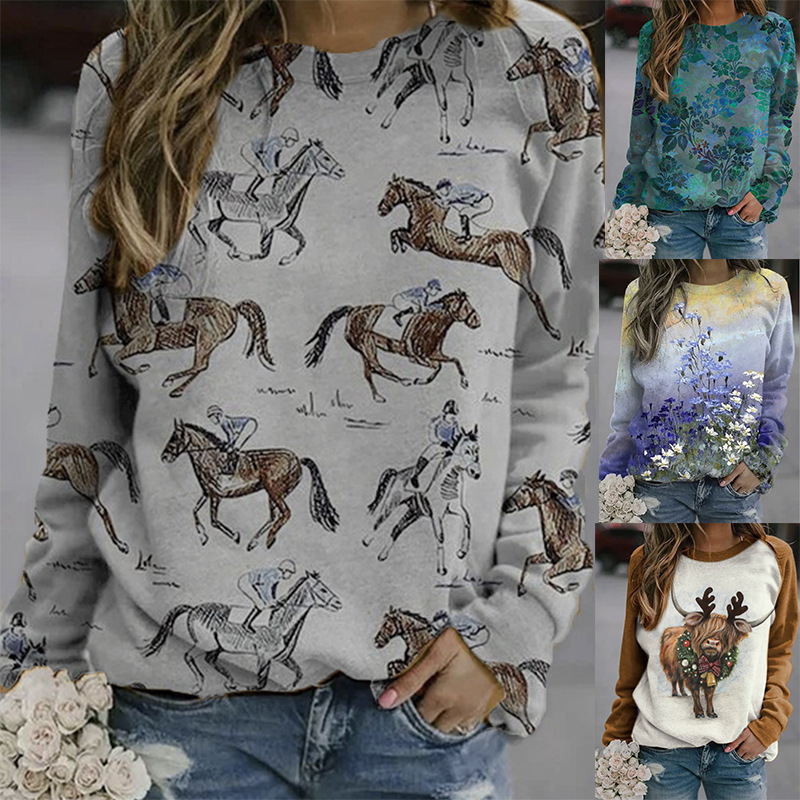 2024 autumn and winter new European and American cross-border Halloween 3d print raglan long sleeve women's sweater casual pullover top