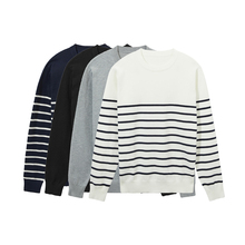 2025年春季新款男士圆领针织衫双色格宽松百搭毛衣上衣男韩版潮流