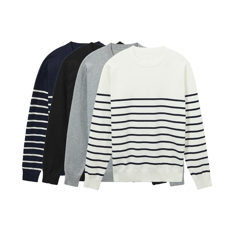 2025年春季新款男士圆领针织衫双色格宽松百搭毛衣上衣男韩版潮流