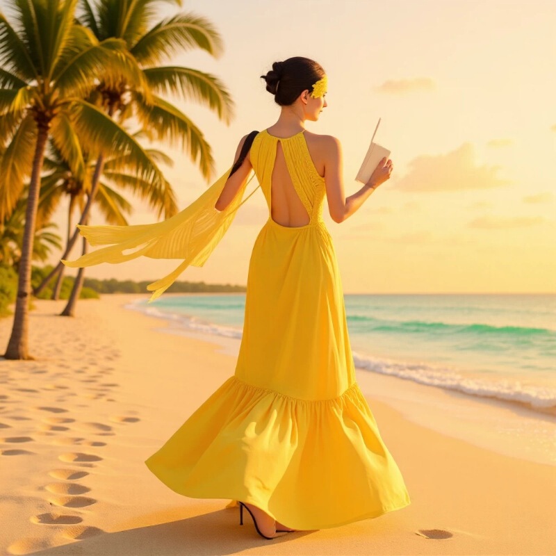 2026 French-Style Design Backless Long Bohemian Dress Summer Seaside Vacation V-Neck Strap Dress