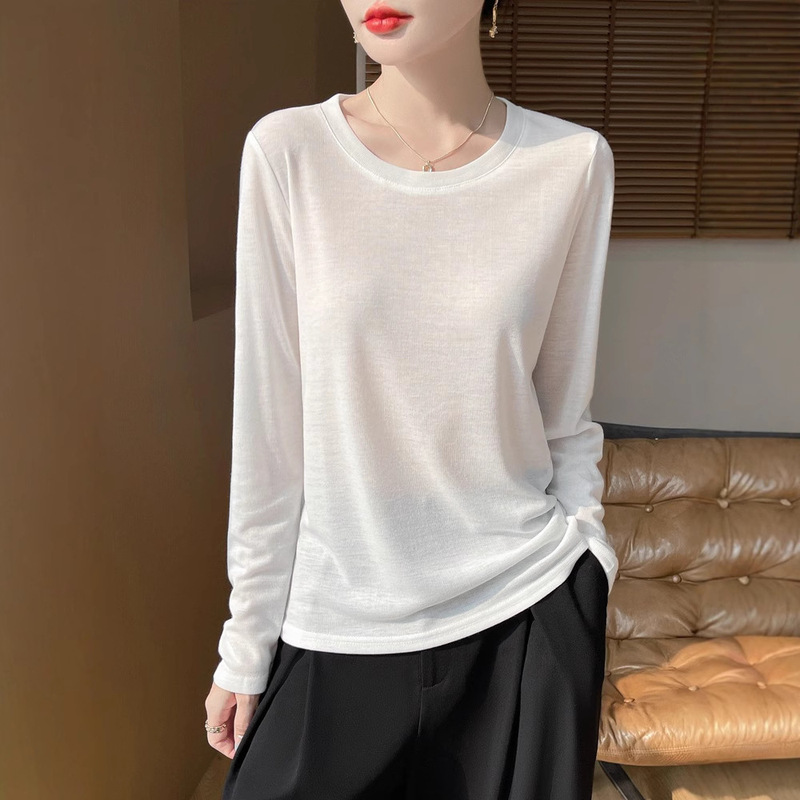 Spring and Summer New Style Round Neck Solid Color Thin Long-Sleeve Knit Top for Women, Versatile T-Shirt Base Layer Overlay Top Spring and Summer New Style Round Neck Solid Color Thin Long-Sleeve Knit Top for Women, Versatile T-Shirt Base Layer Overlay Top