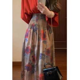 夏季敦煌风高级感设计感油画连衣裙异域风情新疆西藏度假长裙代发