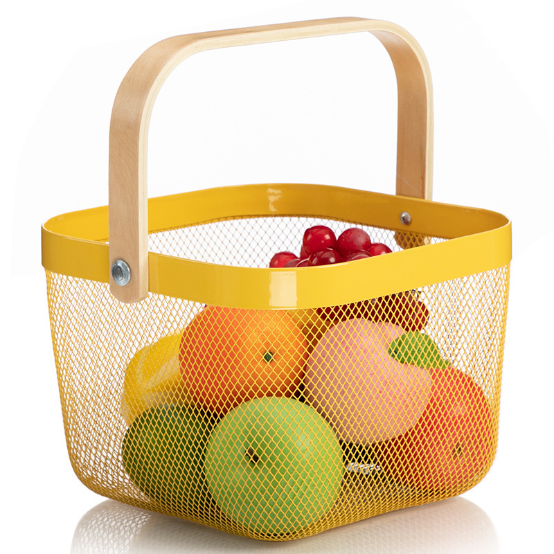 Ruisatuo wooden handle small basket factory wholesale snack gift basket desktop storage basket net basket fruit basket