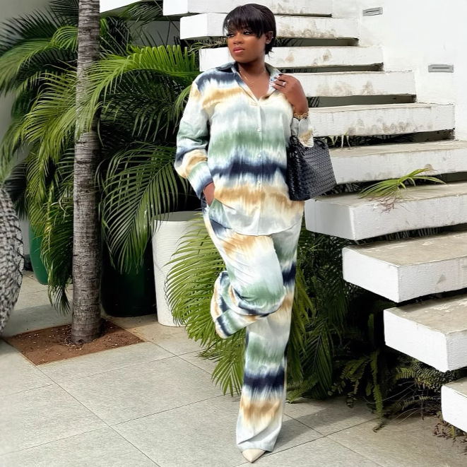 Trendy Women's Printed Long Sleeve Shirt & Pants Set – Loose Fit, Afro-Euro Street Style_voghion.com