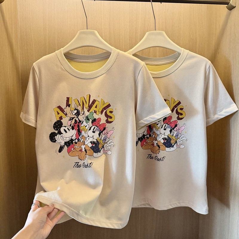 Korean Dongdaemun Shopping Agent for Summer New Disney Mickey Family Retro Print Loose-Fitting Age-Reducing Short-Sleeve T-Shirt Korean Dongdaemun Shopping Agent for Summer New Disney Mickey Family Retro Print Loose-Fitting Age-Reducing Short-Sleeve T-Shirt