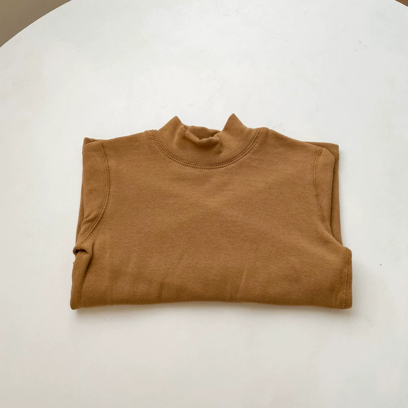 Демисезонная детская бархатная футболка с эластичной тканью, с высоким воротом, приятная к телу