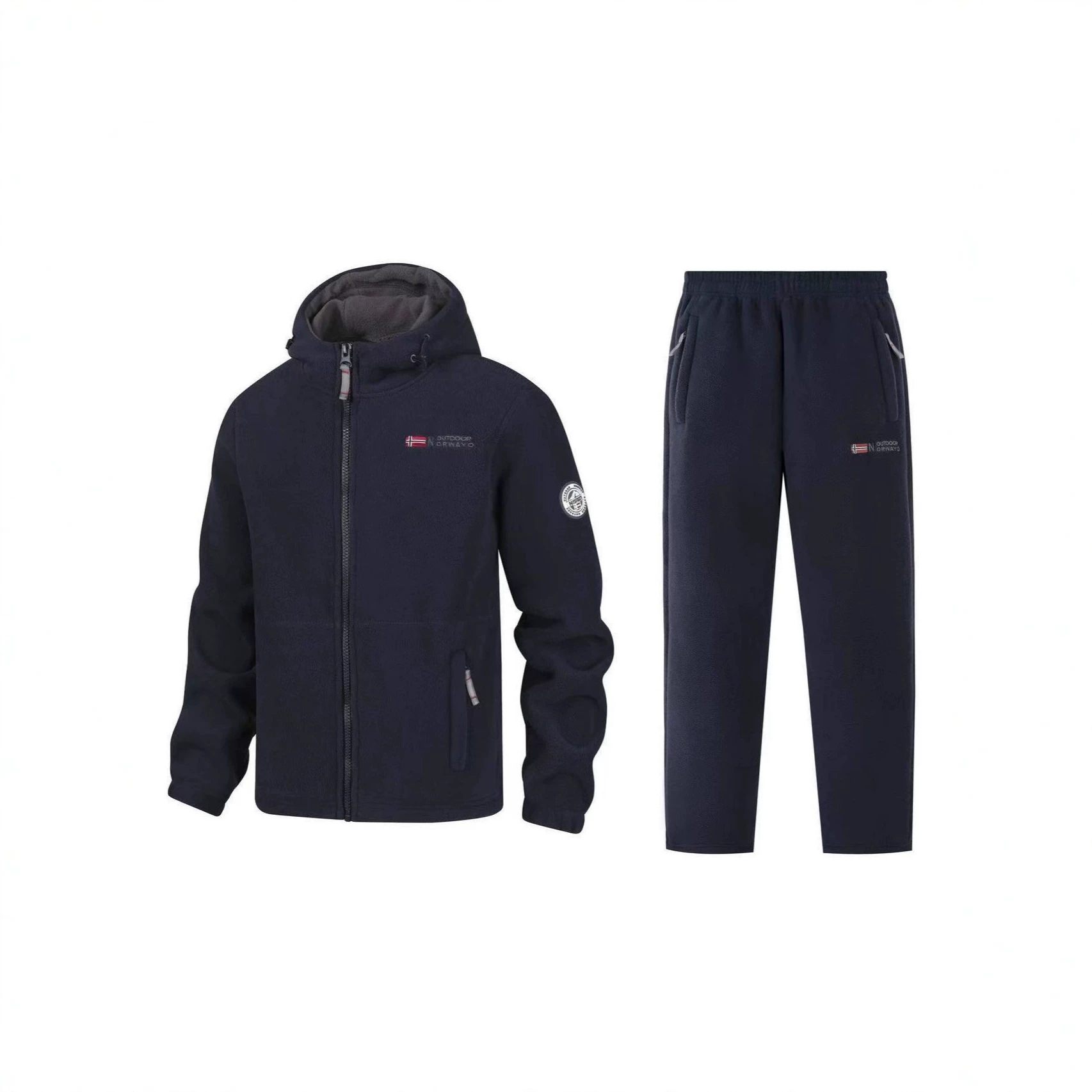 Cross-border edition, fleece-lined and thickened outerwear, men's fleece pants, warm winter outdoor wear, plus-size casual set