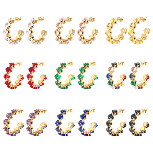 Ins stainless steel square claw zirconia earrings cross-border fashion women's simple style titanium steel multi-color diamond earrings earring accessories