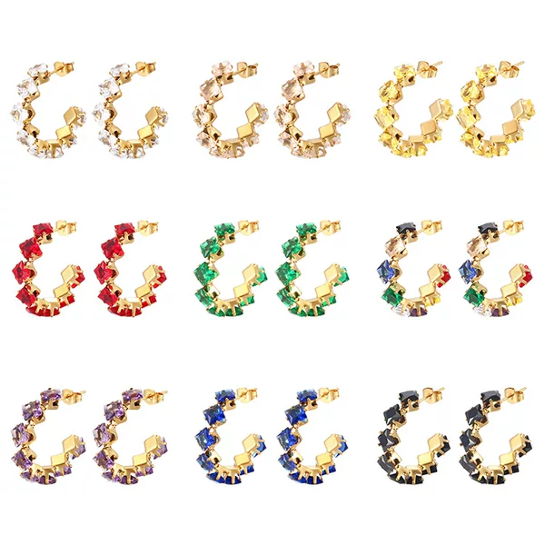 ins Stainless Steel Square Claw Zircon Earrings Cross-border Fashion Women's Simple Style Titanium Steel Colorful Diamond Earrings Ear Jewelry
