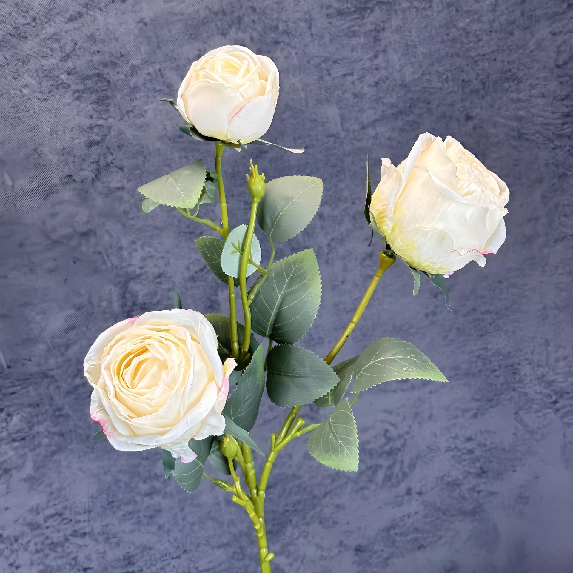 Nuevo 3 cabezas de pintura al óleo asado borde rosa simulación flor boda decoración del hogar decoración de flores falsas transfronterizas al por mayor
