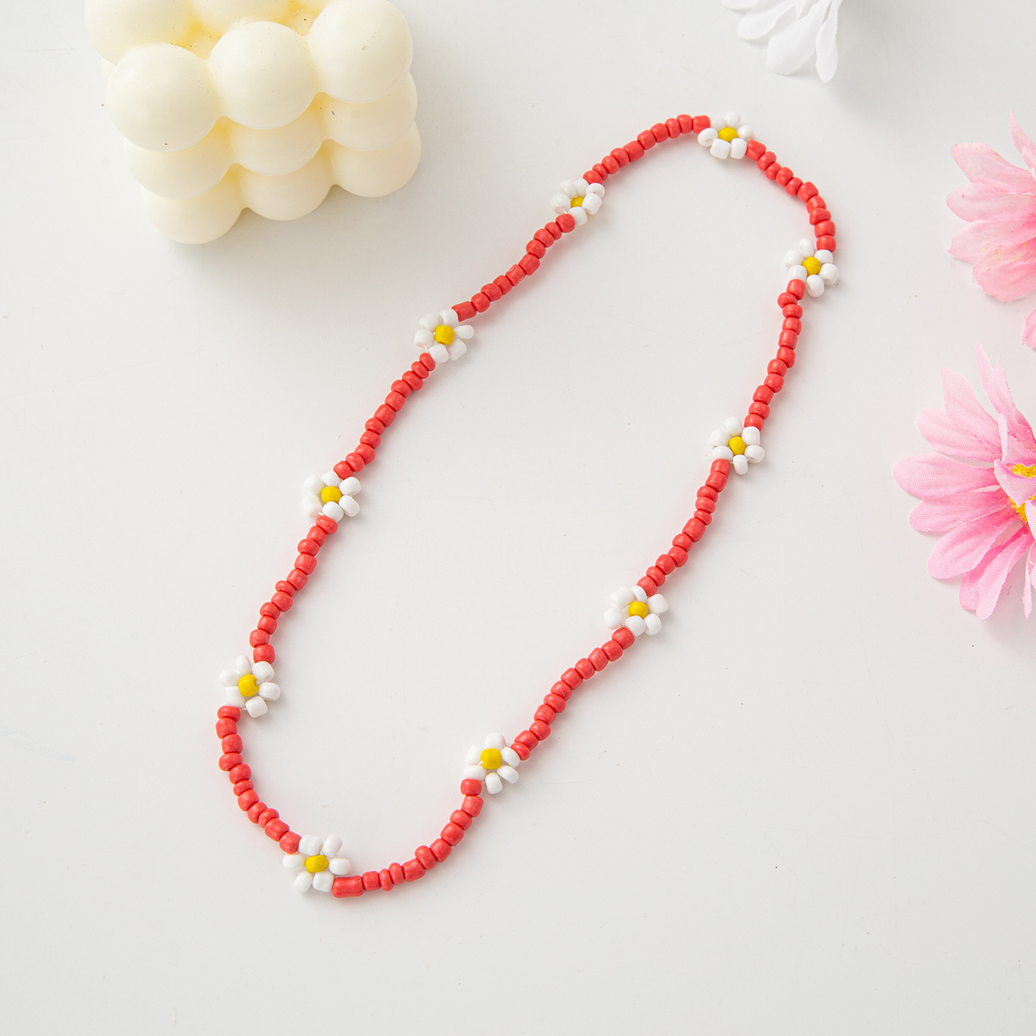 11g Weight Bracelets, Necklace Classification 1 Piece, 1 Set Quantity Holiday, Daily Occasion Resin, Seed Bead Material Flower Pattern Kid'S Gender Beaded Design Cartoon Style, Cute Style Cartoon Style Cute Flower Resin Seed Bead Beaded Kid'S Bracelets Necklace 10
