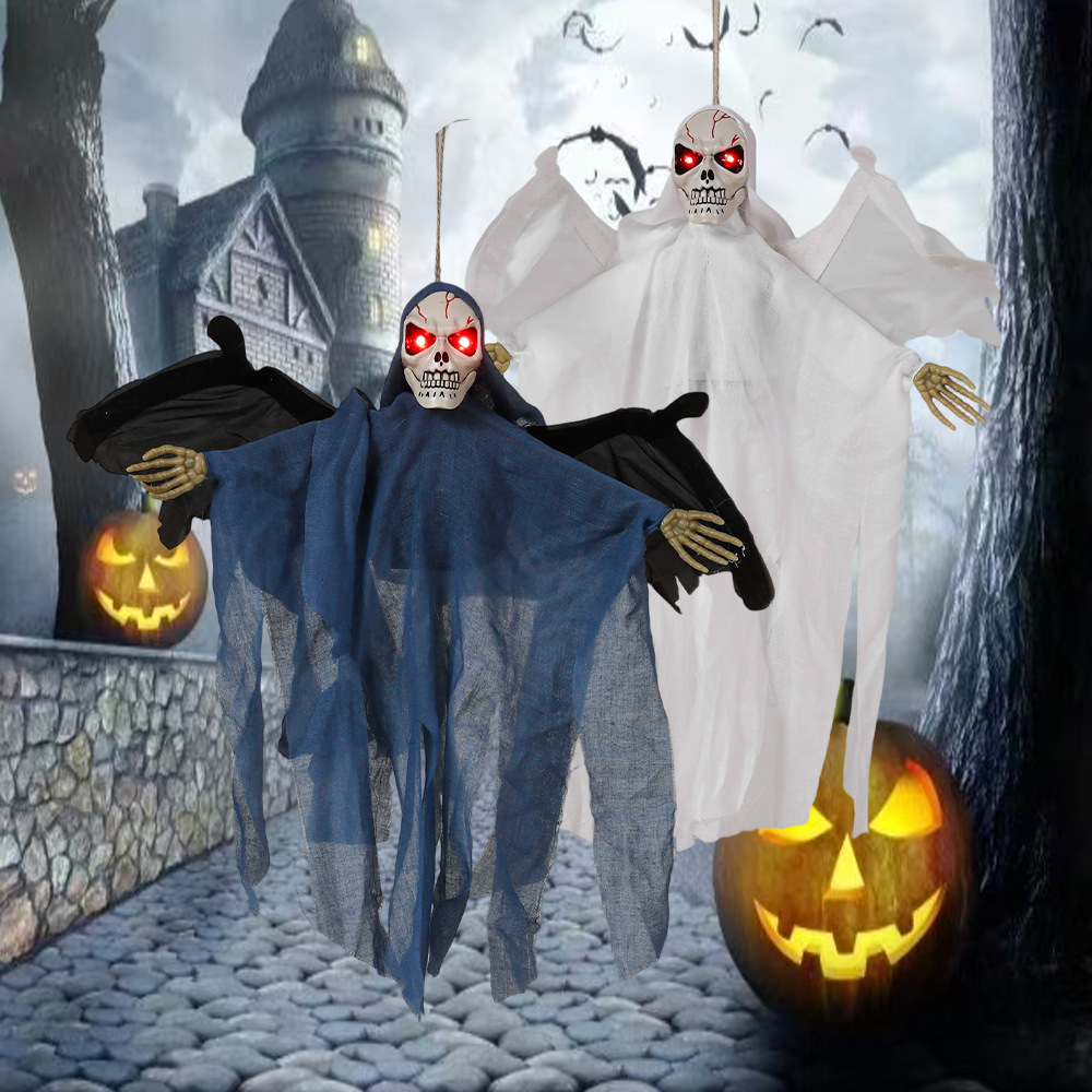 Halloween Hanging Ghost Tricky Toy Guión Matar murciélagos Flying Ghost Escena de terror Accesorios decorativos Calavera luminosa