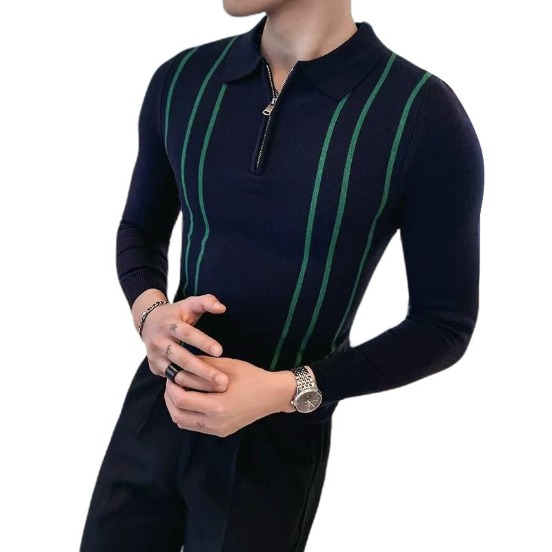 Explosiones transfronterizas de tamaño grande europeo polo camiseta de punto con solapa suéter hombre medio cremallera fábrica de negocios al por mayor