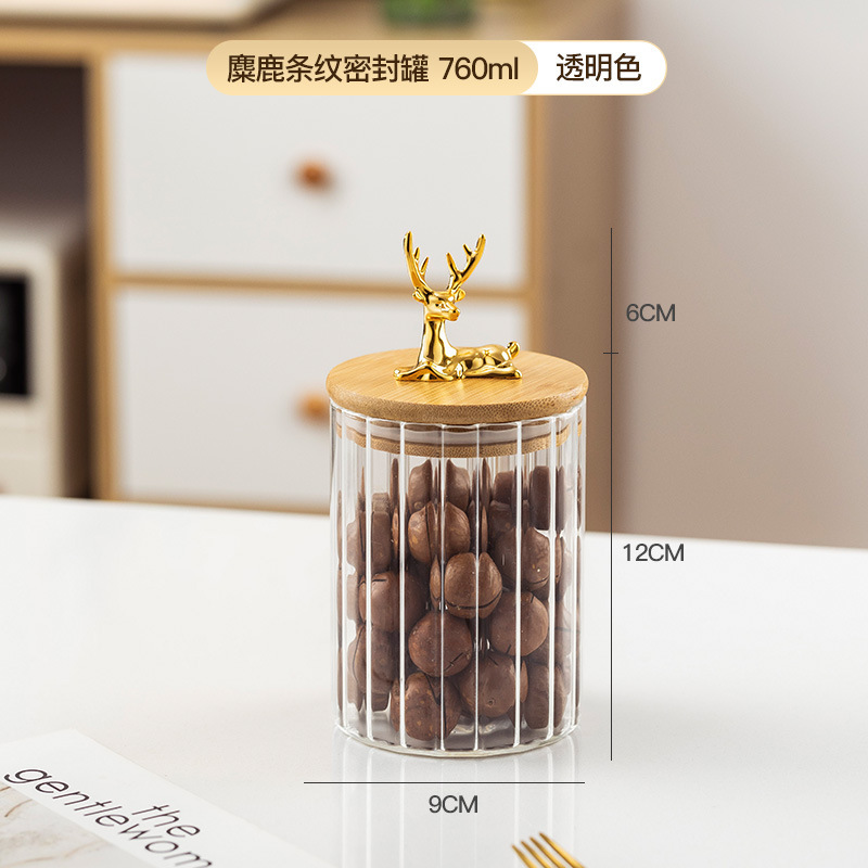 Alce alto borosilicato frasco de vidrio lindo botella de almacenamiento al por mayor latas de caramelo almacenamiento de grado alimenticio latas de sellado transparentes
