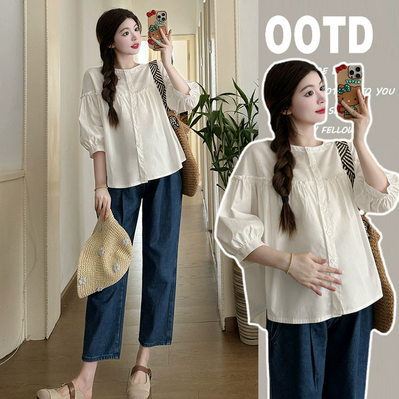 Сет летний милый для будущих мам: oversize футболка для кормления грудью и джинсы, корейский стиль от . Идеально для мам!