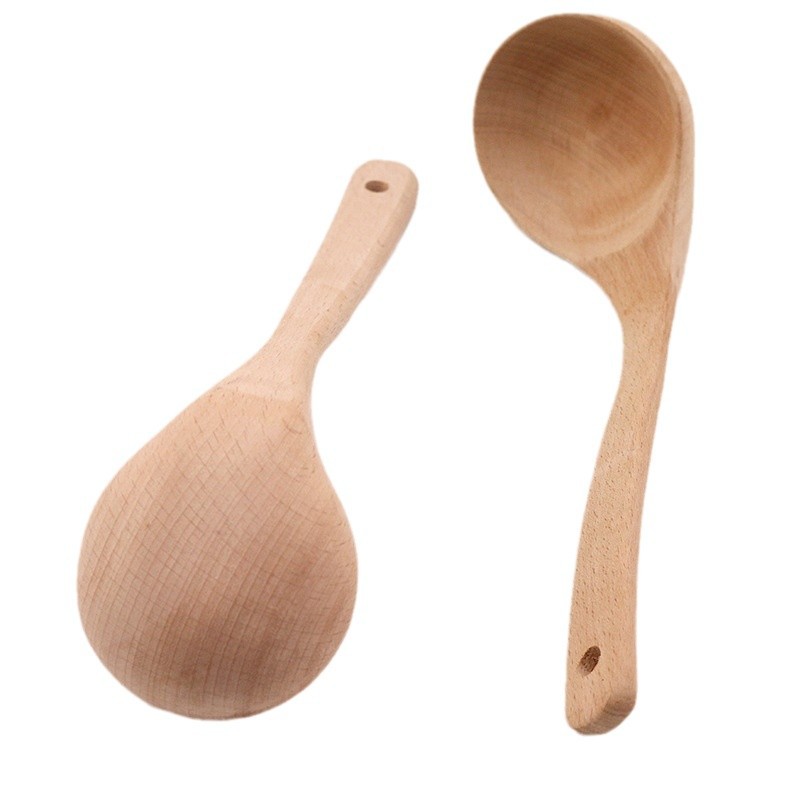 Ventas directas de la fábrica sin pintura sin cera cuchara de sopa de haya cuchara de madera japonés mango largo utensilios de cocina de madera suministros al por mayor
