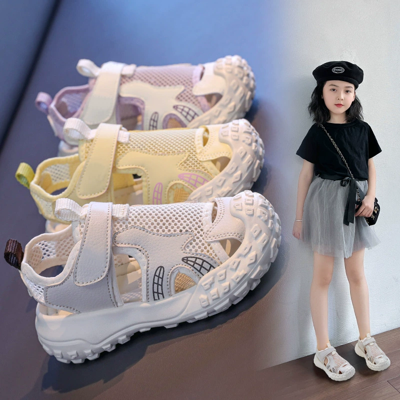 Детская сетчатая полая спортивная обувь сандалия 2025 лето новая одиночная сеть для мальчиков сплошной цвет для девочек
