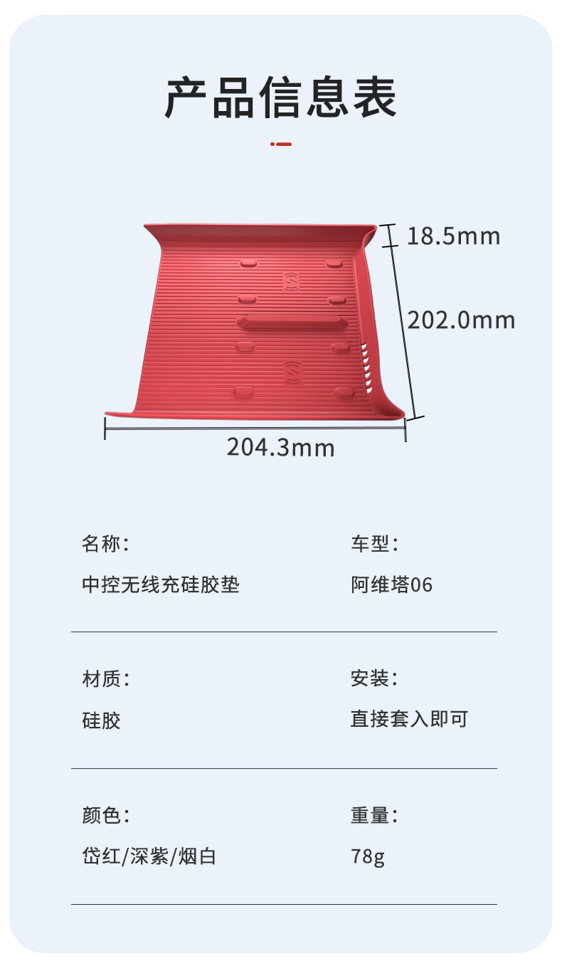 Suitable for Avita 06 Wireless Charging 25 Models Silicone Pad Wireless Charging Protective Pad Car Accessories Original Car Color