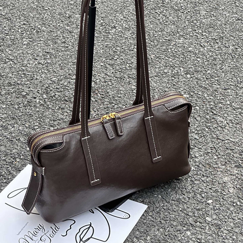 2026 New Genuine Leather Retro Baguette Bag For Women Soft Leather Shoulder Underarm Bag Large Capacity Commuter Tote Handbag - Thumbnail 5
