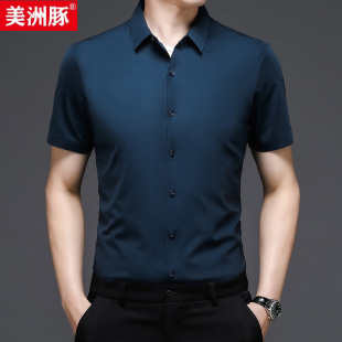 Factory Store Ice Silk Short-Sleeved Shirt Men's Summer New Thin Seamless Drape Half-Sleeved Men's Shirt Summer Wear