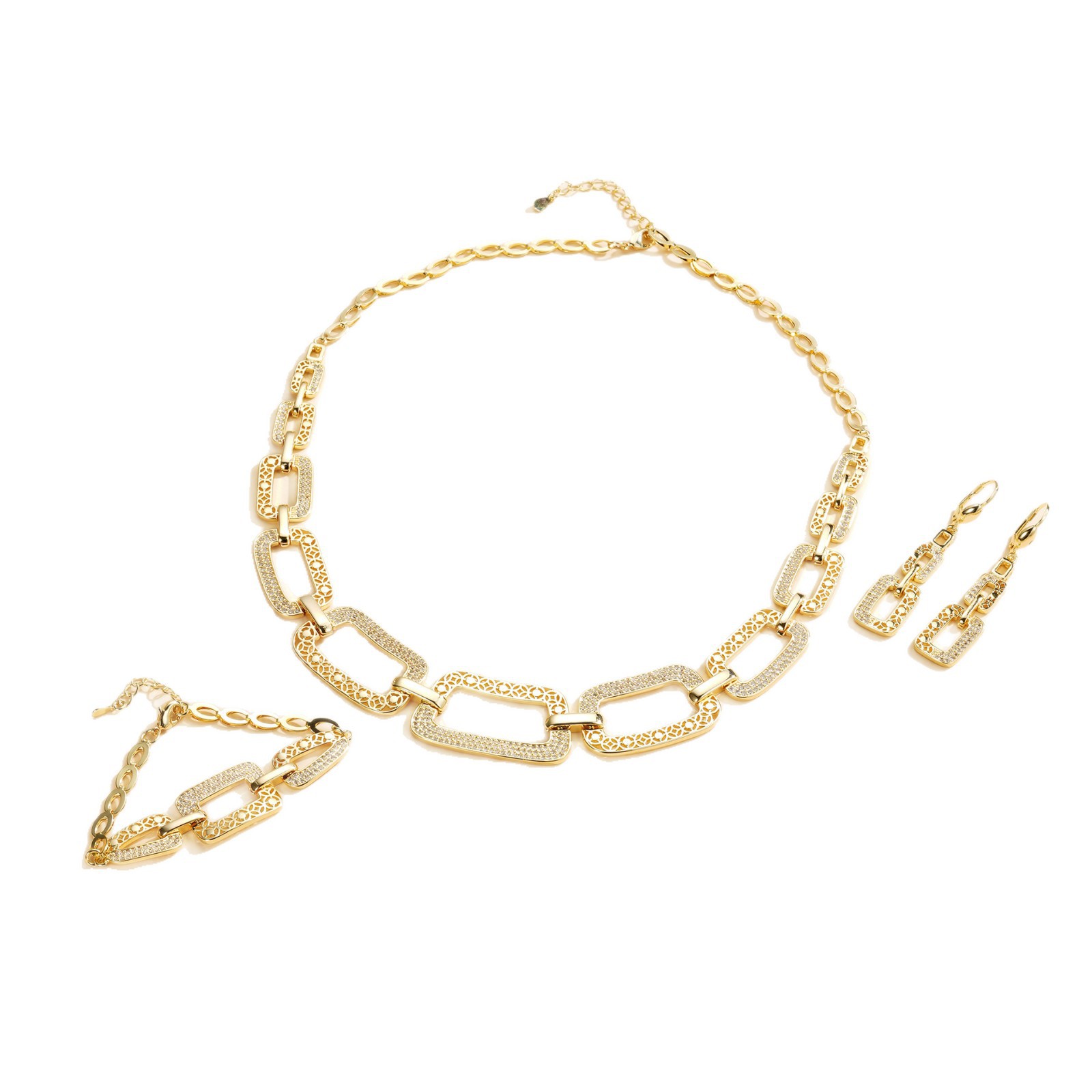 Hip-hop transfronterizo conjunto de joyas exageradas pulseras de bronce de aluminio anillo de brazalete pendientes collar de textura superior conjunto de cuatro piezas image 6