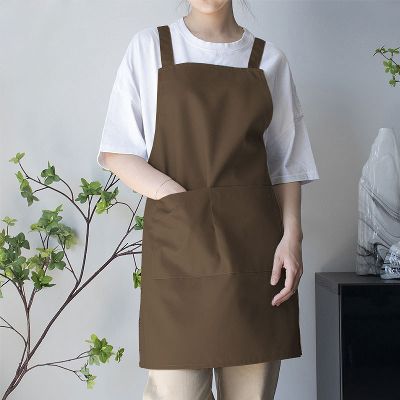 新款帆布围裙厨房家用餐饮美甲工作女男士专用上班加厚耐磨棕