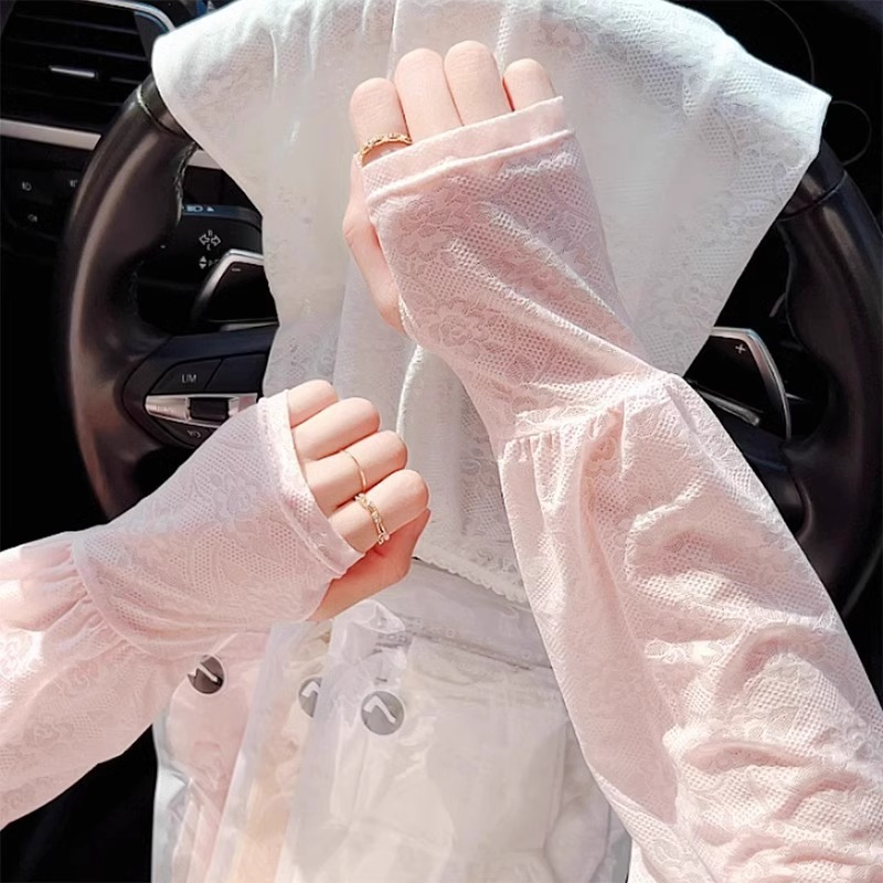 女性のレース日焼け止めアイススリーブルーズバージョン UV 保護通気性スリーブ屋外サイクリングクールアイスシルクアームスリーブ|undefined