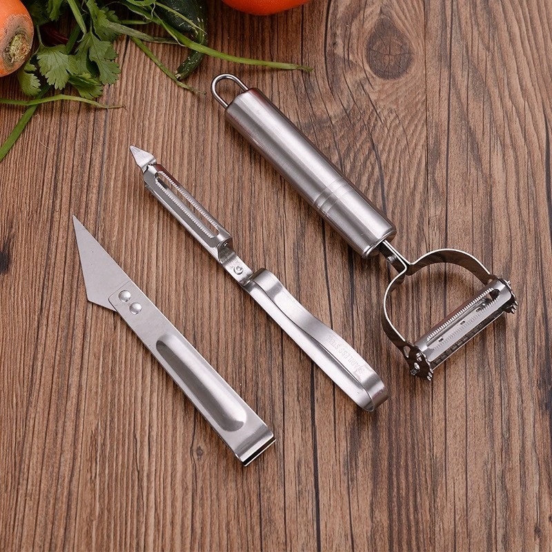 厨房小工具鸭毛夹水果刀多功能刨丝器削皮器不锈钢削皮刀三件套