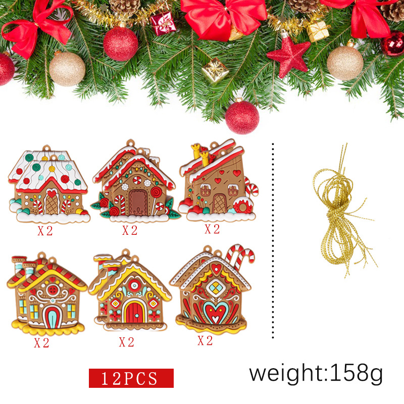 Nueva Navidad transfronteriza panqueque casa decoraciones pvc pegamento flexible colgando árbol de navidad decoración escena diseño apoyos