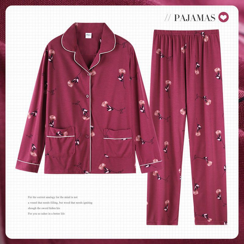 Mamá Pijamas Mujer primavera y otoño 100% algodón más tamaño pantalones de manga larga de mediana edad y ancianos otoño traje de desgaste para el hogar al aire libre