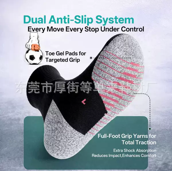 Patented football socks with upgraded toe protection, gel layer for pressure relief, cushioning, pain prevention, and anti-slip, mid-calf socks, professional grade