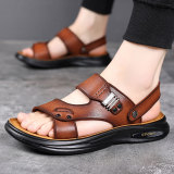 Летняя кожаная пляжная обувь для отдыха, тапочки, сандалии, воловья кожа, из натуральной кожи