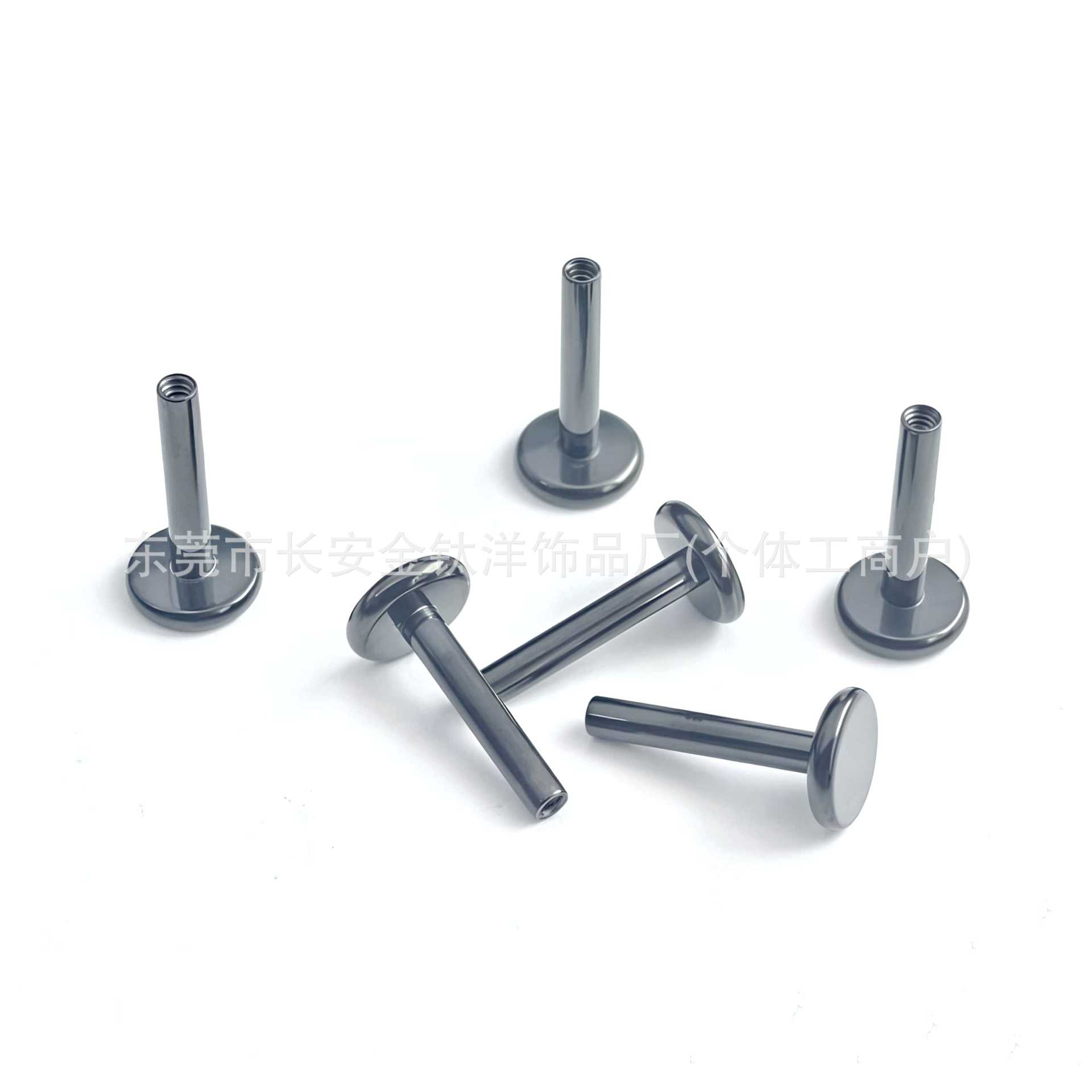 F136 Titanium Black-Plated Internally Threaded Lip Stud Base Flat Rod, 1.0x12mm Ear Cartilage Stud - G23 Titanium Alloy Body Piercing Jewelry detail image 5