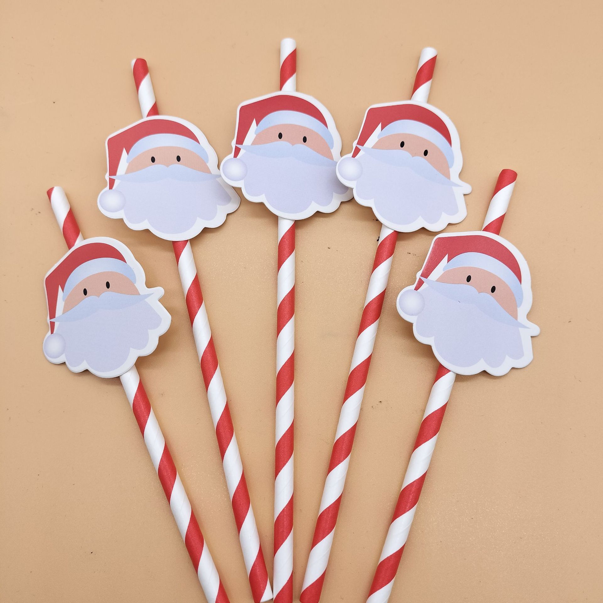 Papá Noel tarjeta decorativa paja desechable papel degradable paja Navidad postre pastel fiesta paja