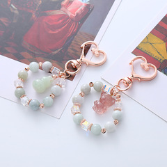 Ins stylish exquisite cute jade bear gourd pendant accessory geometric irregular heart keychain
