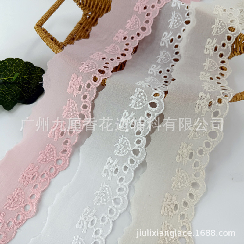 Ninety Li Xiang Wide 6cm Strawberry Bow Embroidery Cotton Lace Trim DIY Skirt Hem Clothing Accessories Ninety Li Xiang Wide 6cm Strawberry Bow Embroidery Cotton Lace Trim DIY Skirt Hem Clothing Accessories