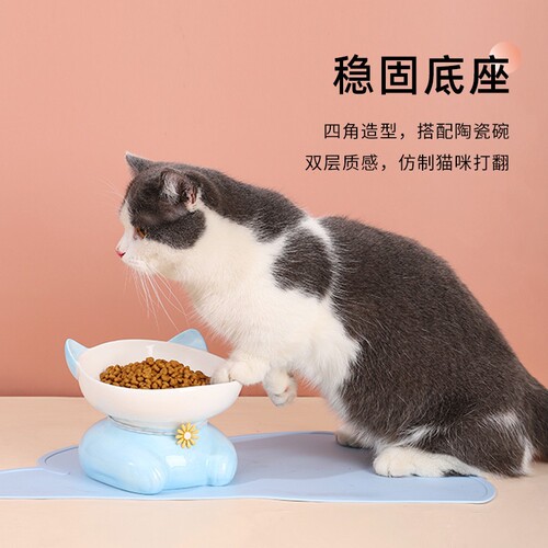 Ceramic High-Feet Cat Bowl Cat Food Bowl Pet Bowl Cat Food Bowl Water Bowl Neck Protecting Slanted Mouth Cat Bowl Ceramic Wholesale