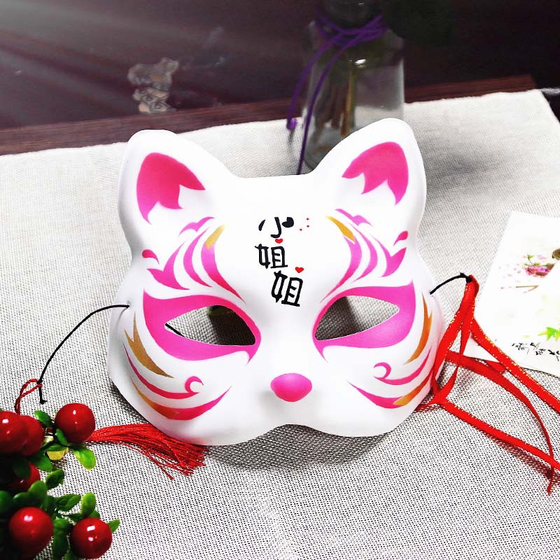 和风cos 半脸猫面具动漫妖狐手绘化妆舞会可佩戴塑料假面狐狸全脸