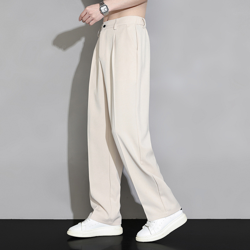 Ice Silk Men's Summer Thin Wide-Leg Straight Loose Casual Long Pants with a High-End Drape Business Style